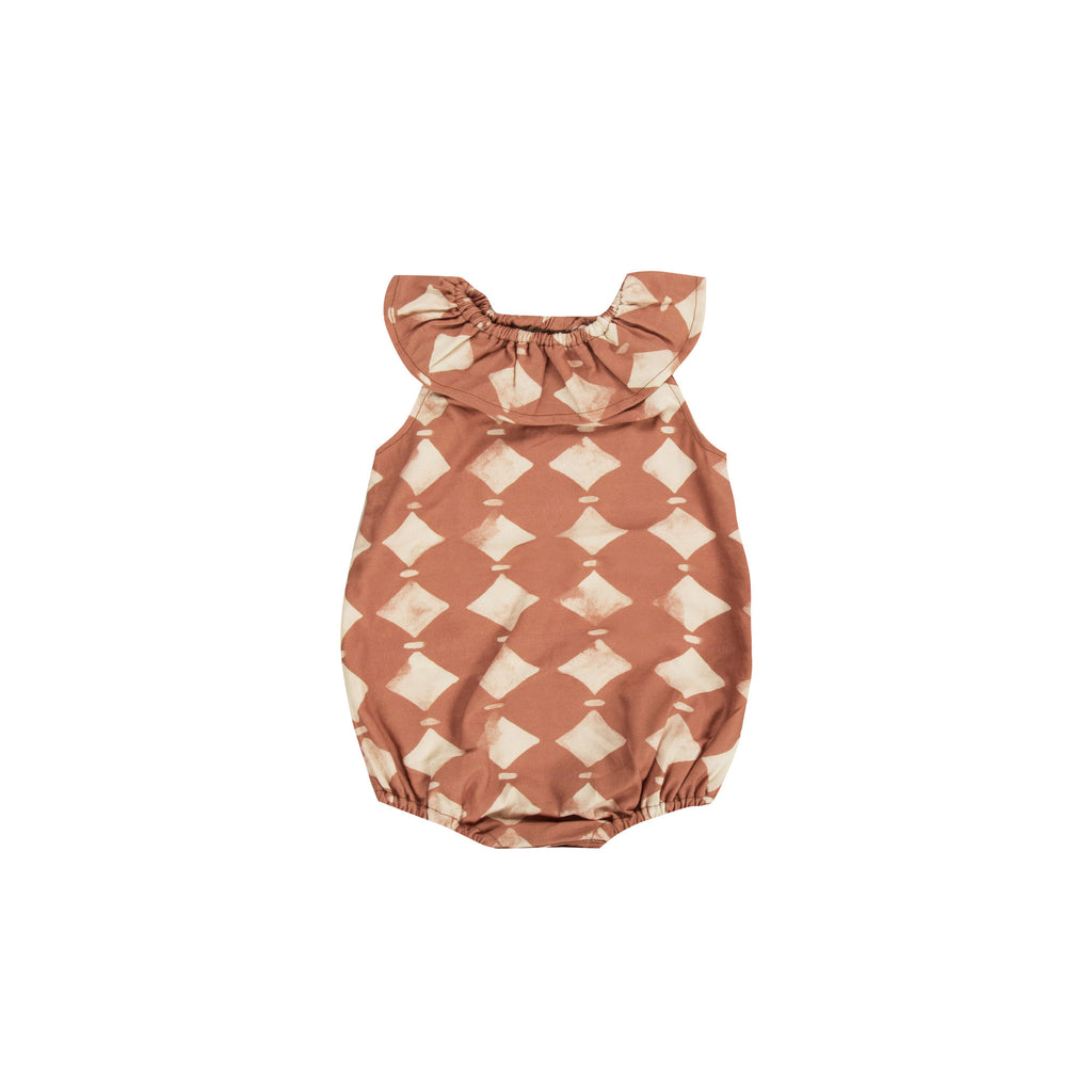 Rylee + Cru Diamonds Ruffle Collar Romper / Rosewood