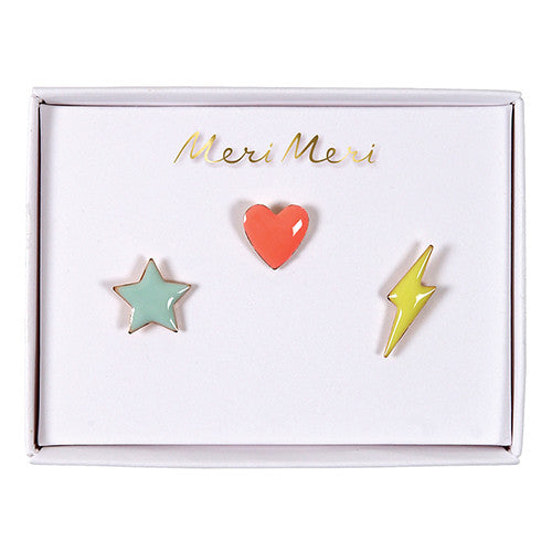 MeriMeri Star, Heart, Flash Enamel Pins
