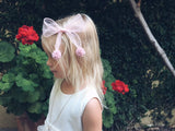 Handmade Pink Bow Clip Pin with pom poms
