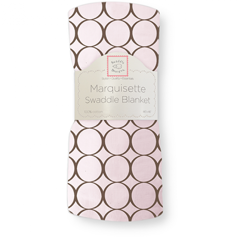 [Swaddle Designs] Marquisette Swaddle Blanket- Brown Mod Circles On Pastel Pink