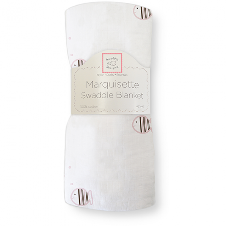 [Swaddle Design] Marquisette Swaddle Blanket - Pink Pastel Mocha Striped Fish