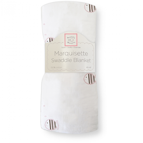 [Swaddle Design] Marquisette Swaddle Blanket - Pink Pastel Mocha Striped Fish