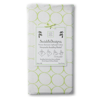 [Swaddle Design] Marquisette Swaddling Blanket - Kiwi Mod Circles on White - Gemgem
