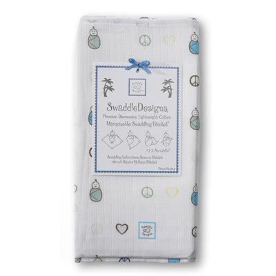 [Swaddle Design] Marquisette Swaddling Blanket - True Blue Peace Love - Gemgem